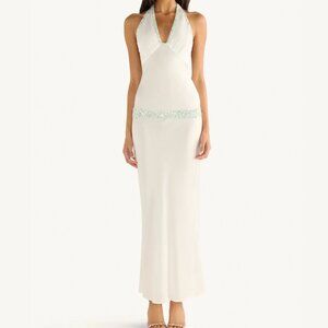 Celine Hand Beaded Dress - Salt/Swimming Pool Blue